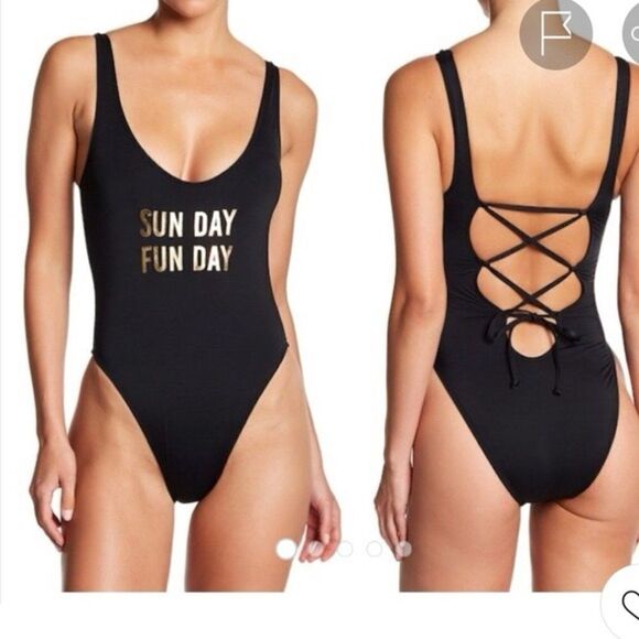 Sun Day Fun Day One Piece Black Tie Back Swimsuit - Picture 6 of 8